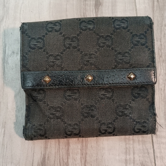 Gucci Wallet Bi-Fold Gg Pattern Canvas Black - Picture 1 of 12
